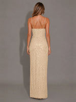 Velvet Sequin Prom Dress with High Slit