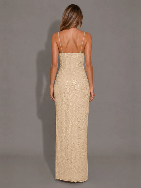 Velvet Sequin Prom Dress with High Slit