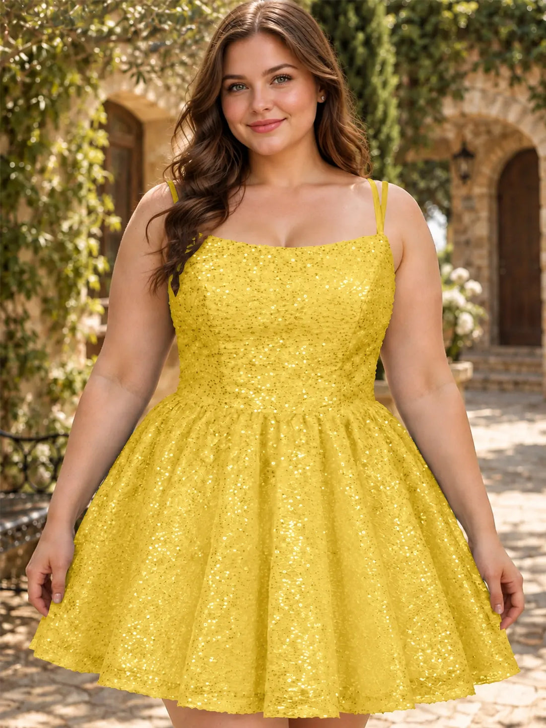 Sparkly Sequined A-line Mini Dress-Plus Size 
