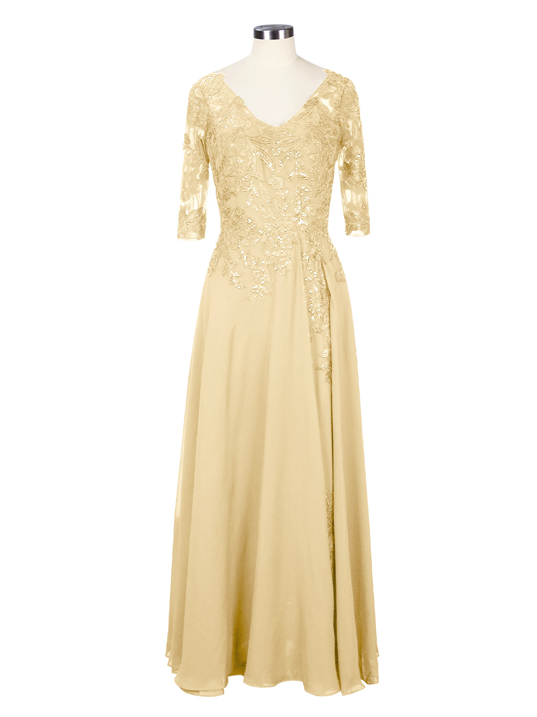 Applique V-Neck Chiffon Dress 
