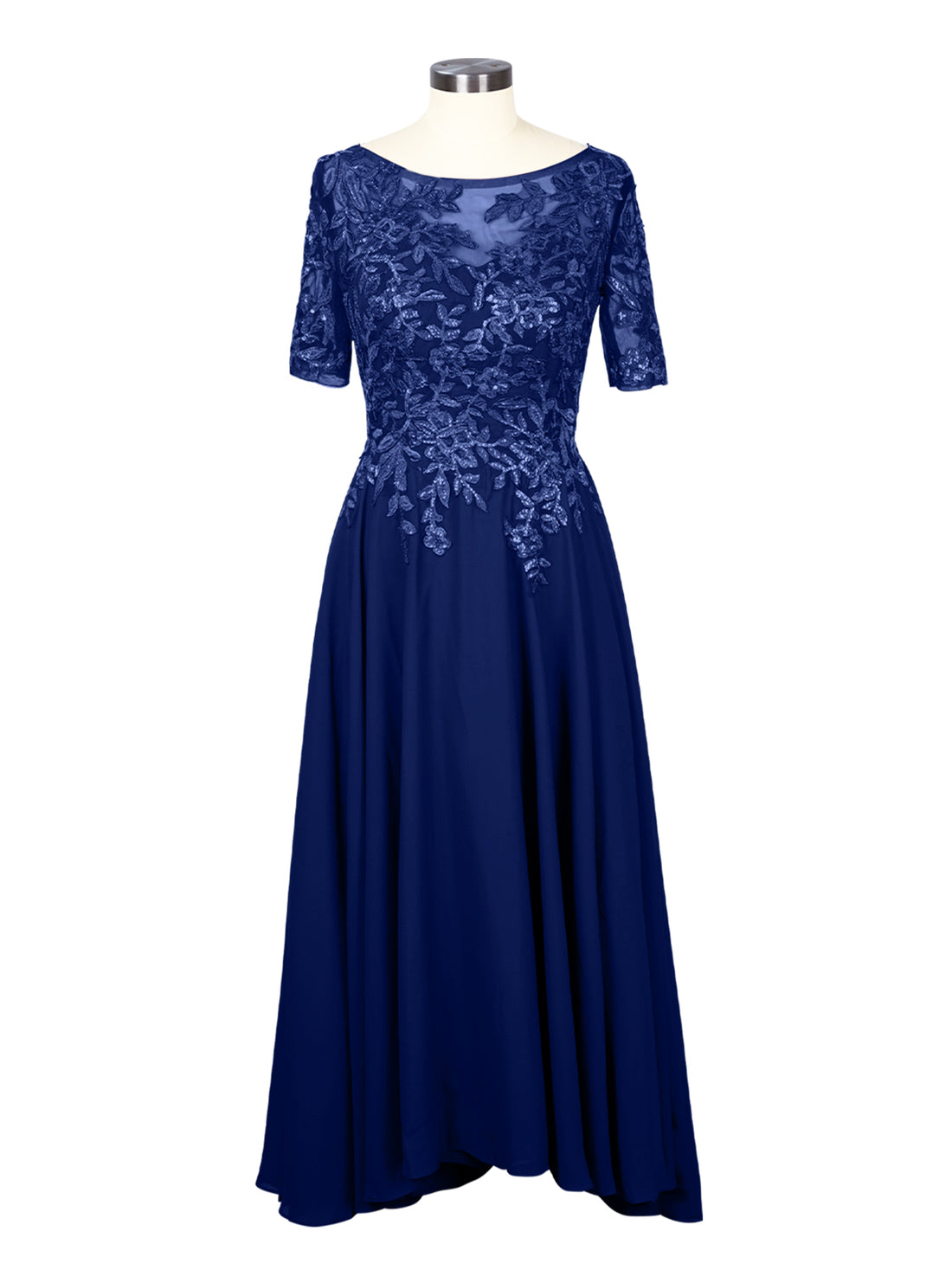 Applique Half Sleeves Chiffon Dress 