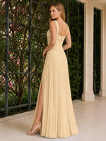 Square Neck Bridesmaid Dress with Pleated Skirt
