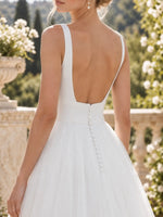 Square Neck Wedding Dress with Open Back Design