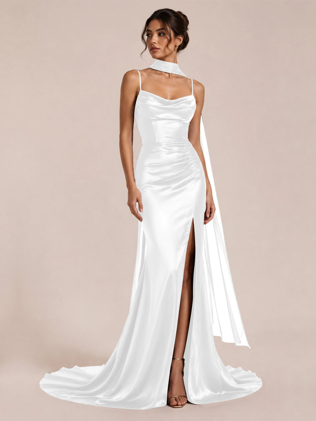 Mermaid Bridesmaid Dress with Neck Scarf 