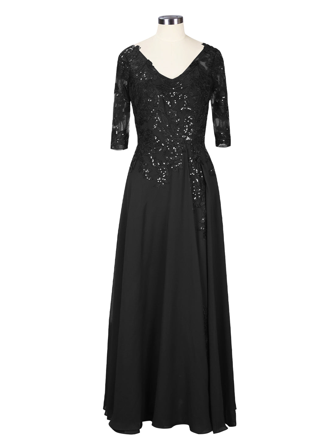 Applique V-Neck Chiffon Dress 