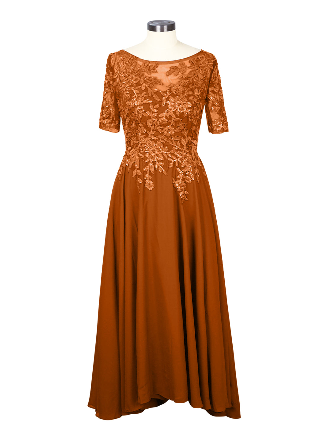 Applique Half Sleeves Chiffon Dress 
