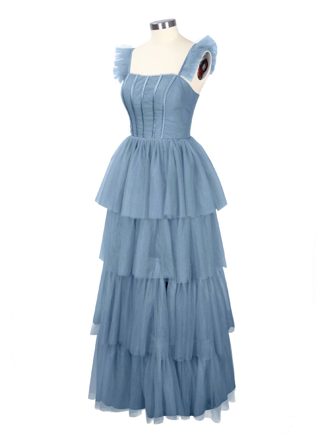 Ruffled Strap Tiered Tulle Bridesmaid Dress 