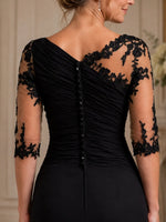 Bateau Neck Mother of the Bride Dress with Ruffle Details