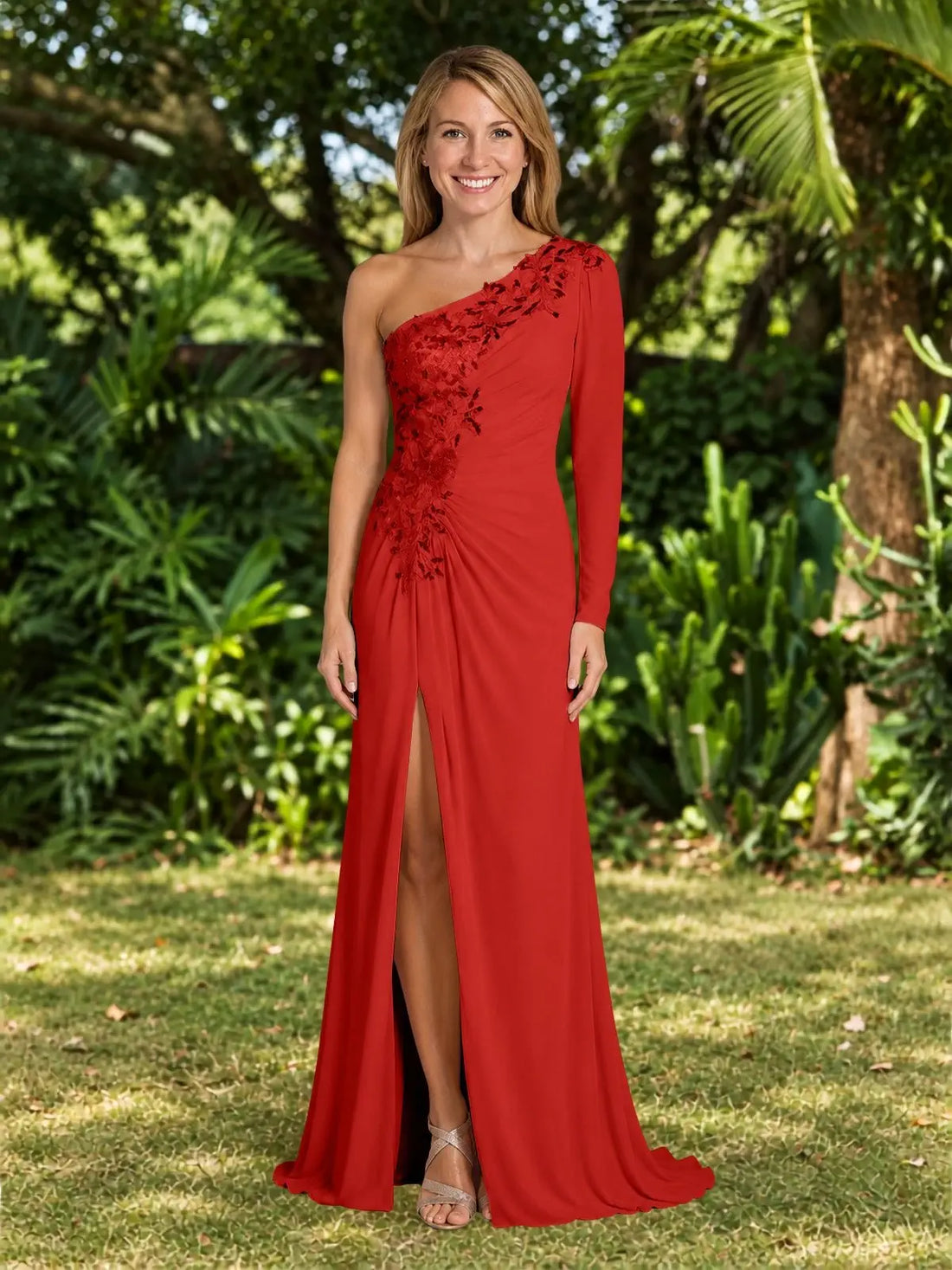 One-Shoulder Mother of the Bride Dress with Appliques