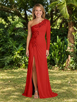 One-Shoulder Mother of the Bride Dress with Appliques