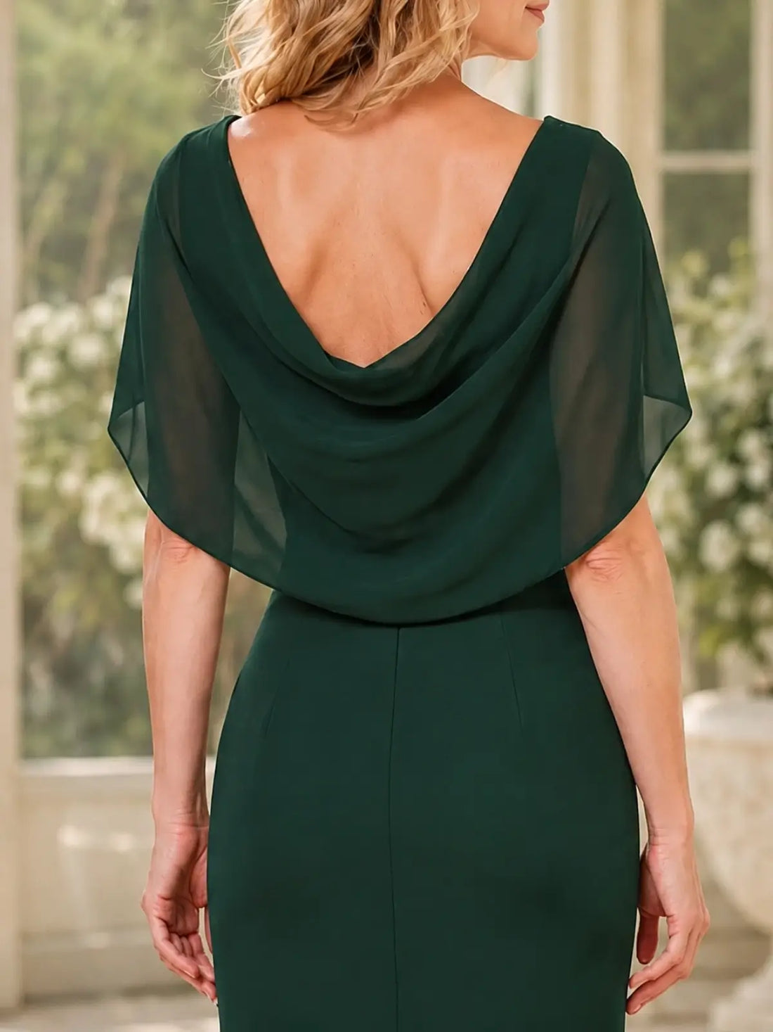 Chiffon Cape Sleeves Mother of the Bride Dress