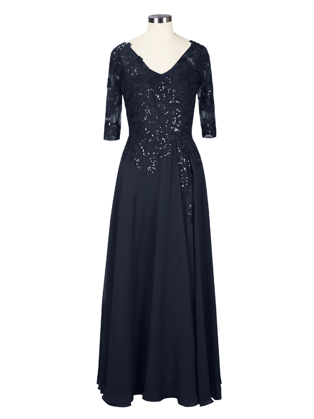 Applique V-Neck Chiffon Dress 