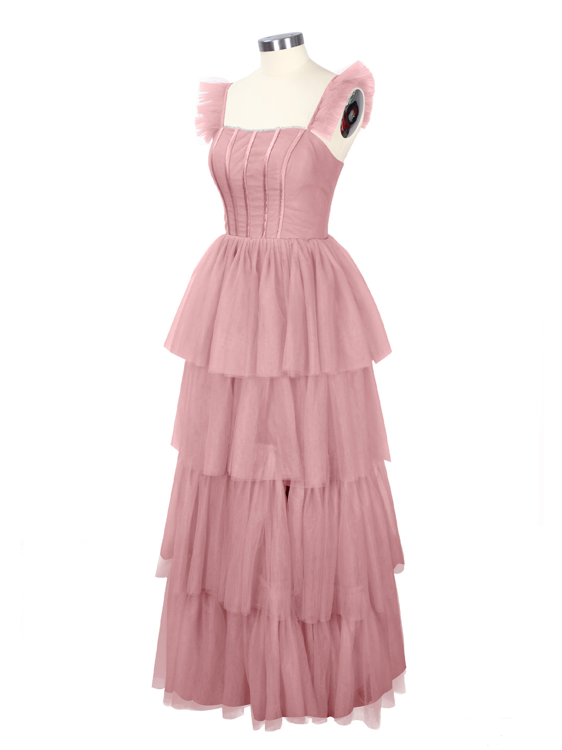 Ruffled Strap Tiered Tulle Bridesmaid Dress 