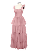 Ruffled Strap Tiered Tulle Bridesmaid Dress 