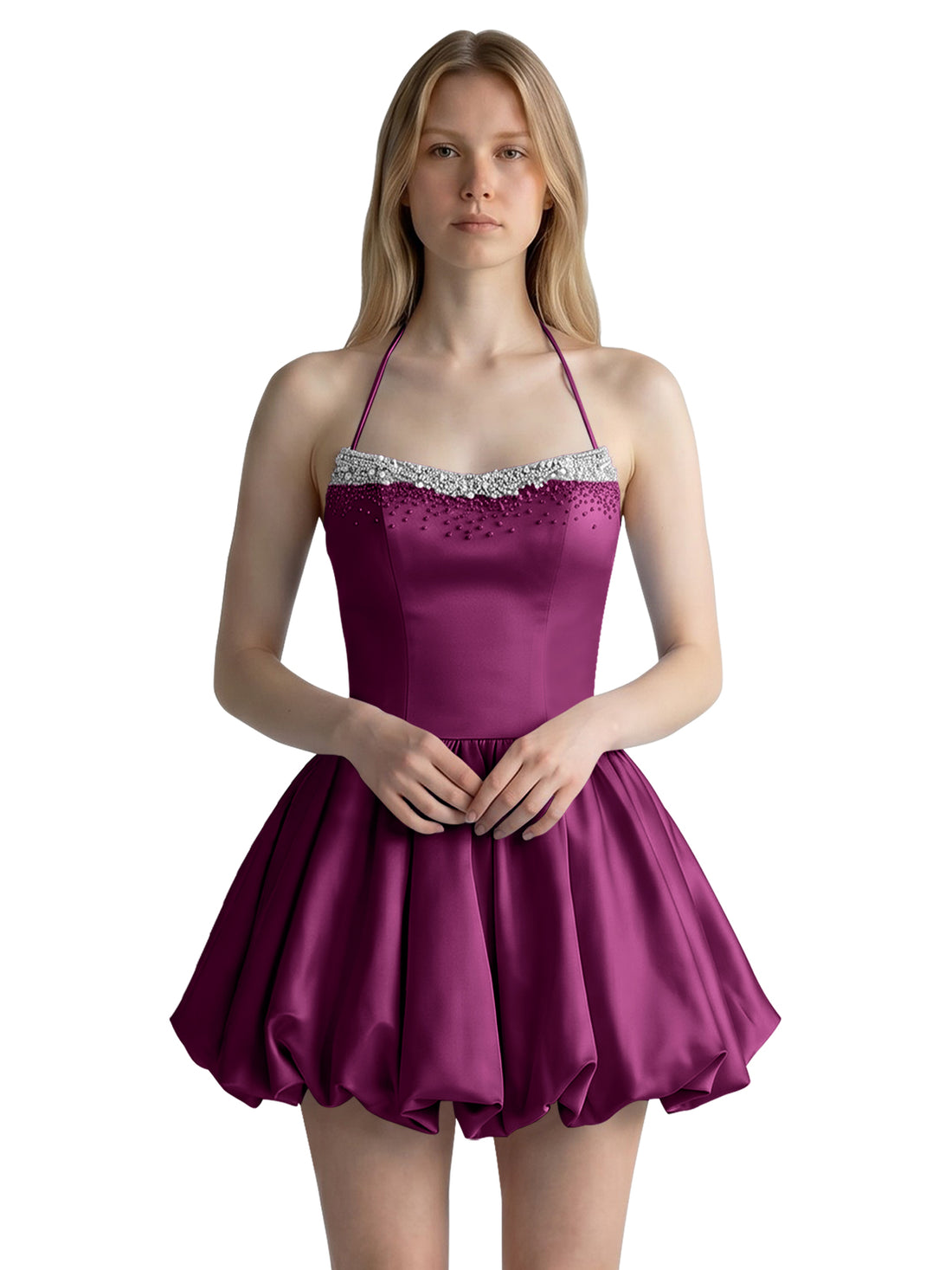 Beading Bubble Hem Mini Dress 