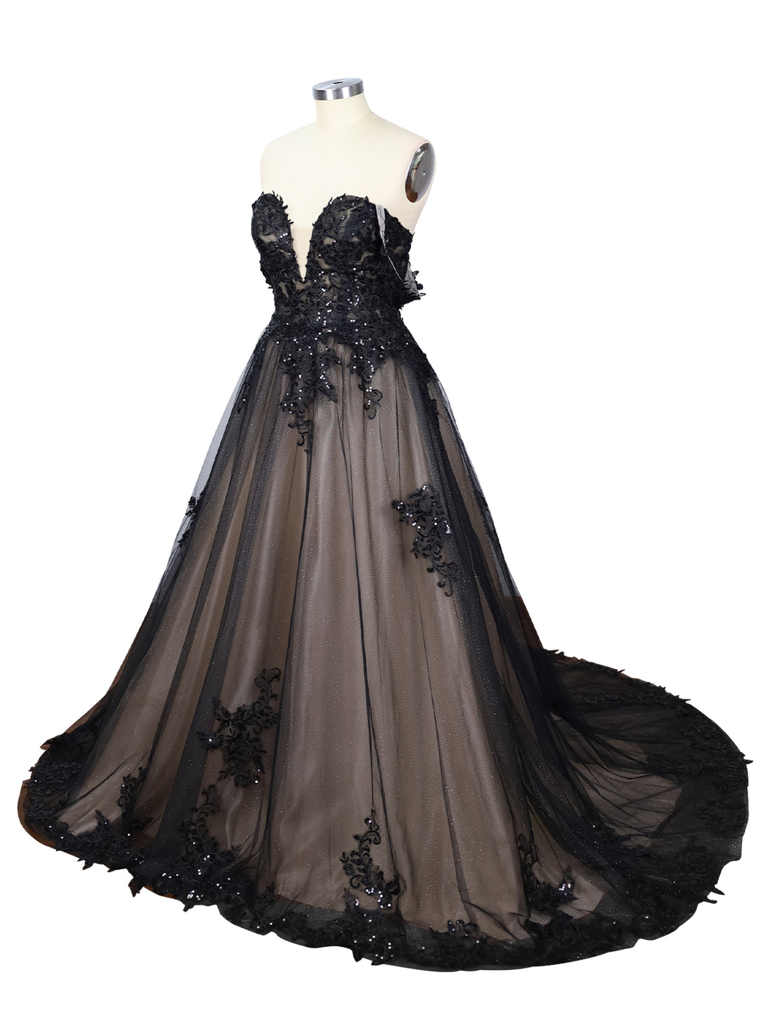 Applique Sequined Tulle Wedding Dress 