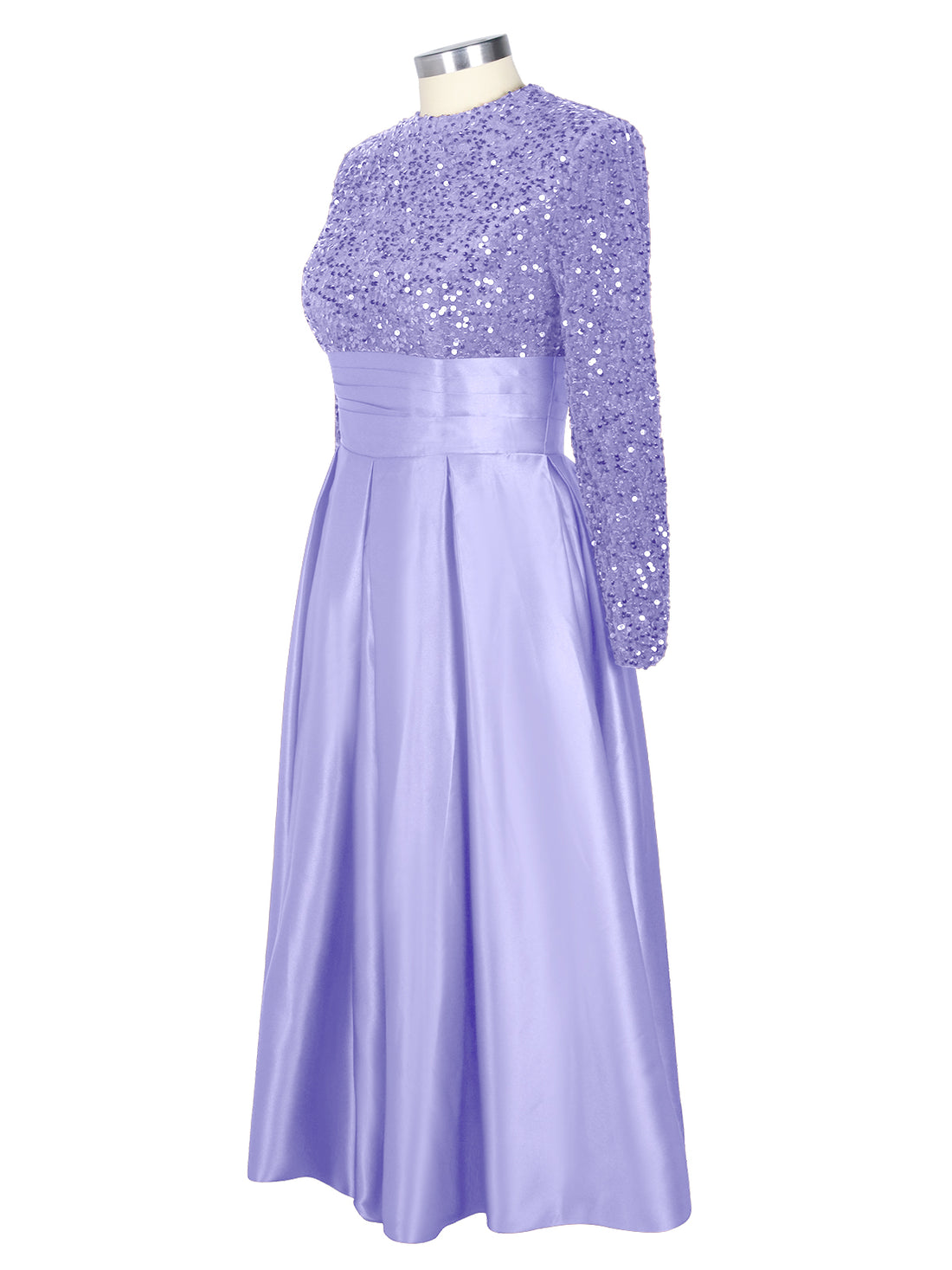 Sequined Boat Long Sleeves Dress 