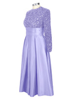 Sequined Boat Long Sleeves Dress 