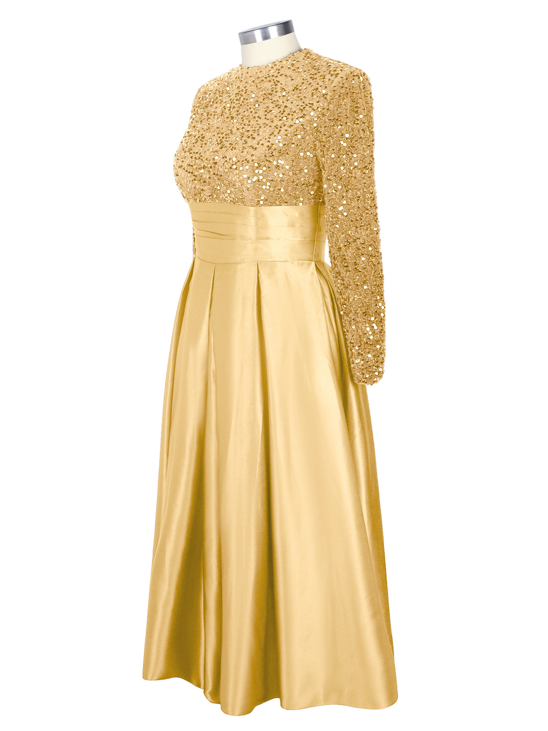 Sequined Boat Long Sleeves Dress 