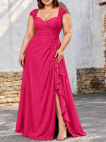 Chiffon Mother of the Bride Dress with Lace Appliques-Plus Size 