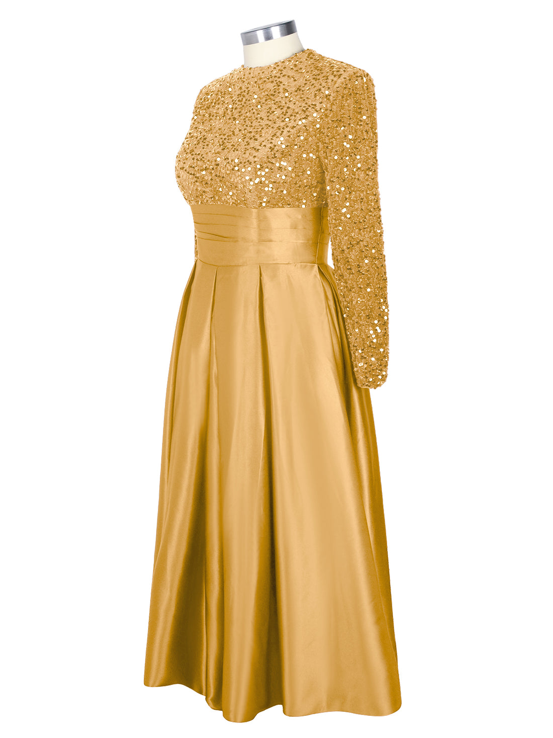 Sequined Boat Long Sleeves Dress 