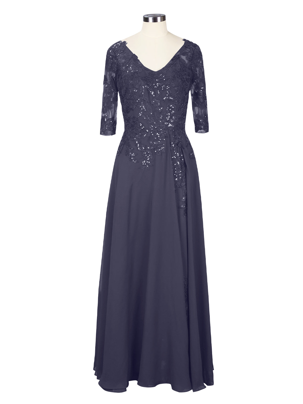 Applique V-Neck Chiffon Dress 