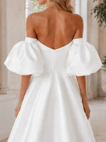 Tube Wedding Dress with Detachable Puff Sleeves