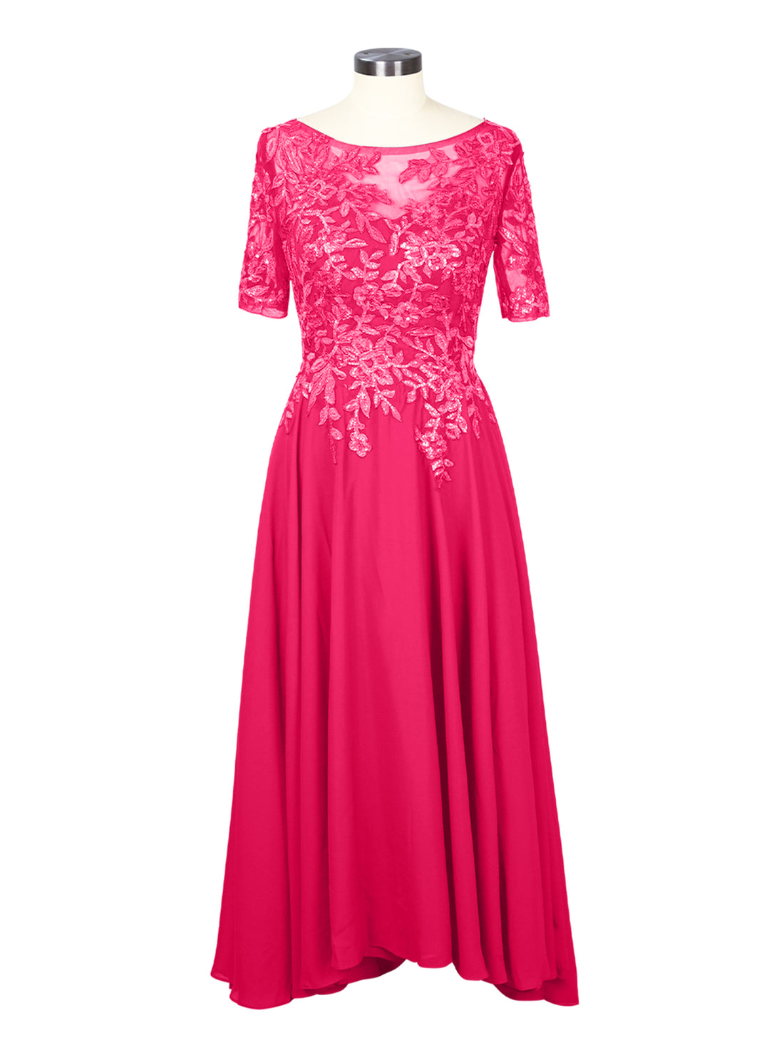 Applique Half Sleeves Chiffon Dress 