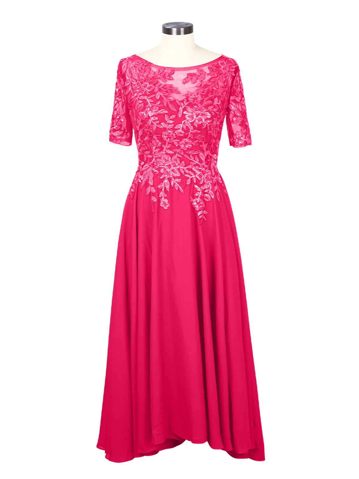 Applique Half Sleeves Chiffon Dress 
