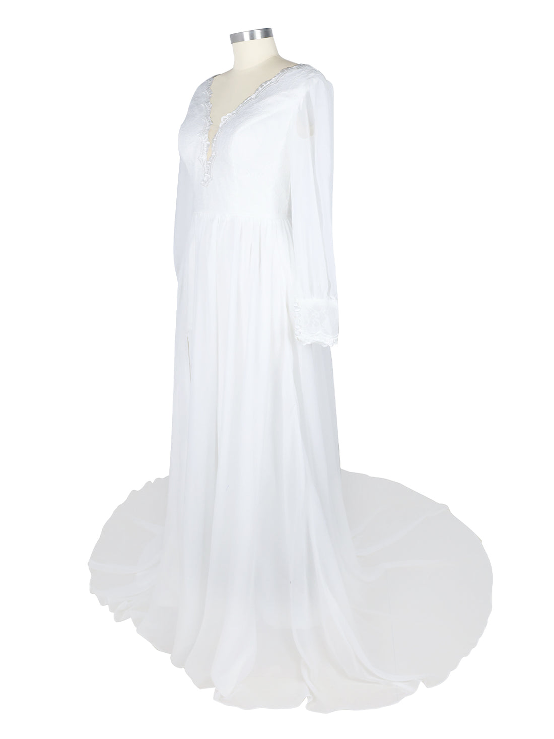 Lace V-Neck Slit Wedding Dress 