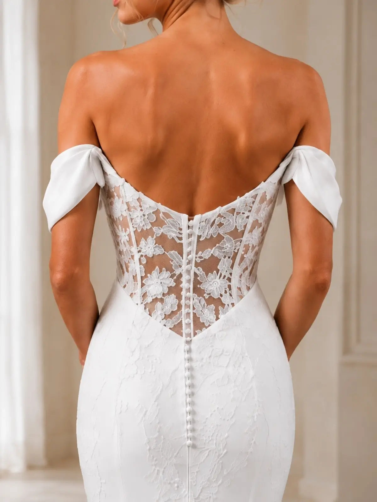Off-the-Shoulder Wedding Dress with Appliques