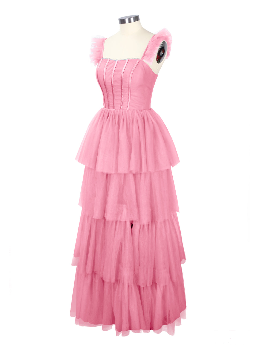 Ruffled Strap Tiered Tulle Bridesmaid Dress 