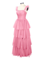 Ruffled Strap Tiered Tulle Bridesmaid Dress 