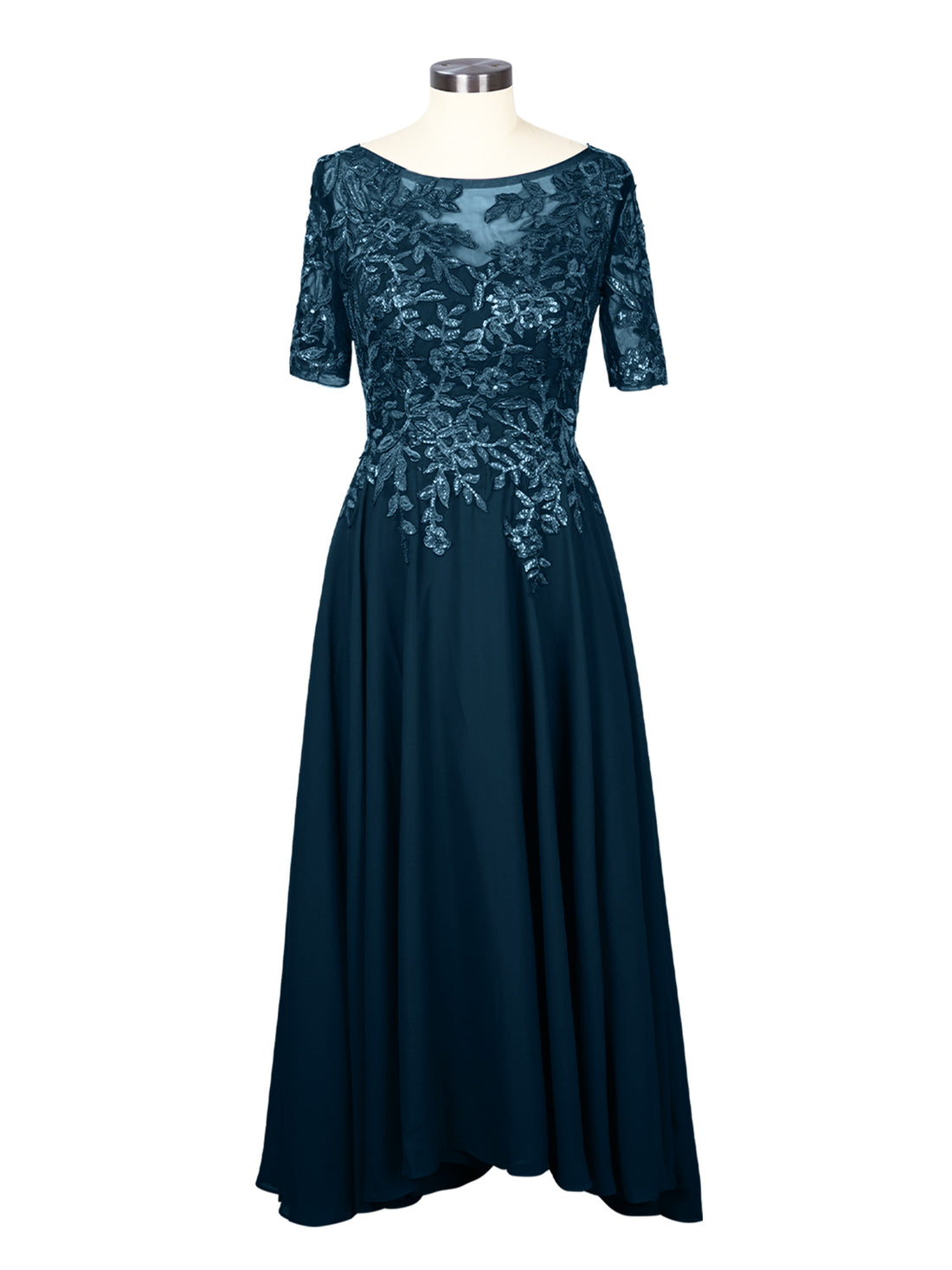 Applique Half Sleeves Chiffon Dress 