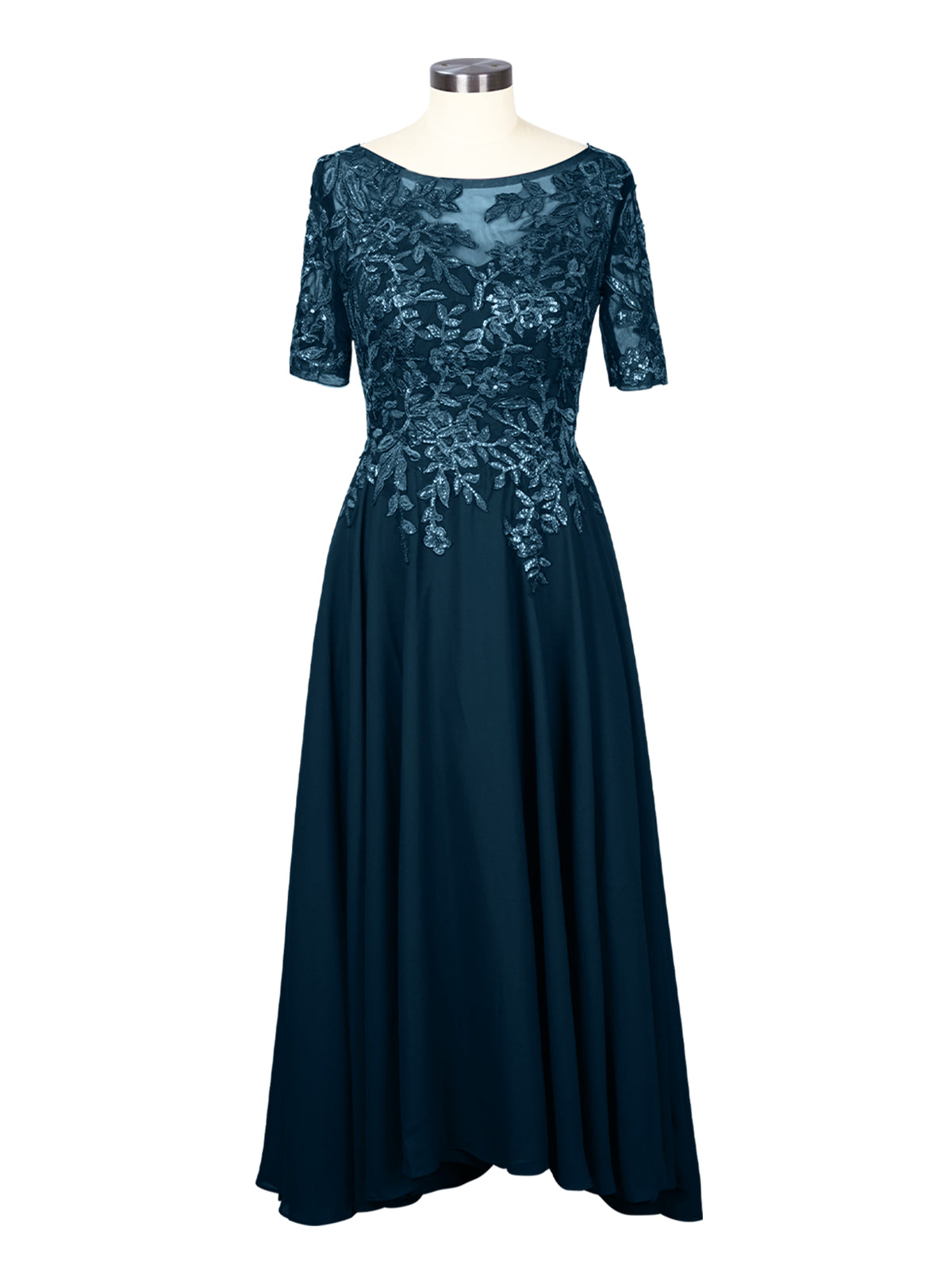 Applique Half Sleeves Chiffon Dress 