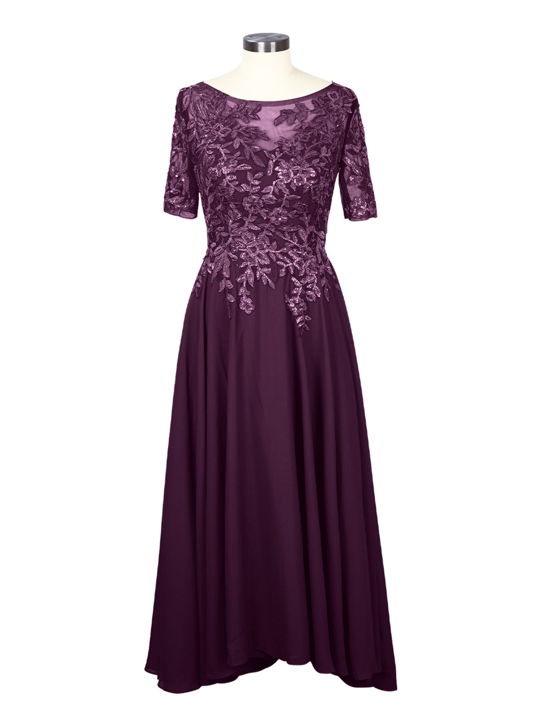 Applique Half Sleeves Chiffon Dress 