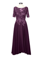 Applique Half Sleeves Chiffon Dress 
