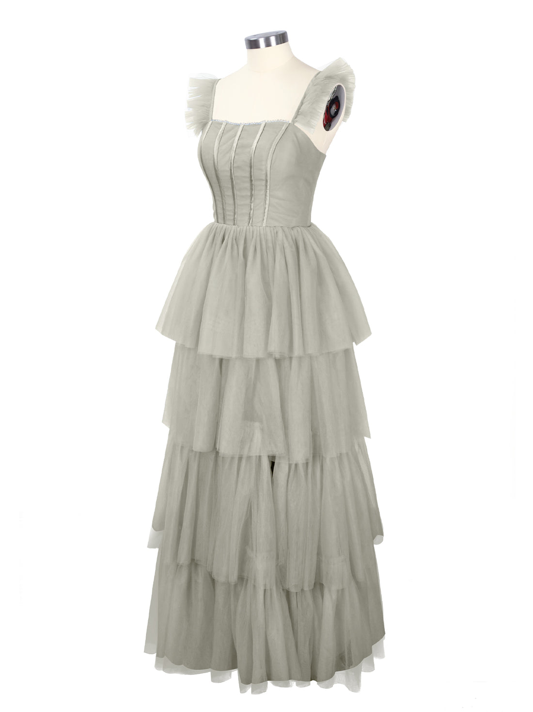 Ruffled Strap Tiered Tulle Bridesmaid Dress 