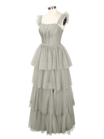 Ruffled Strap Tiered Tulle Bridesmaid Dress 