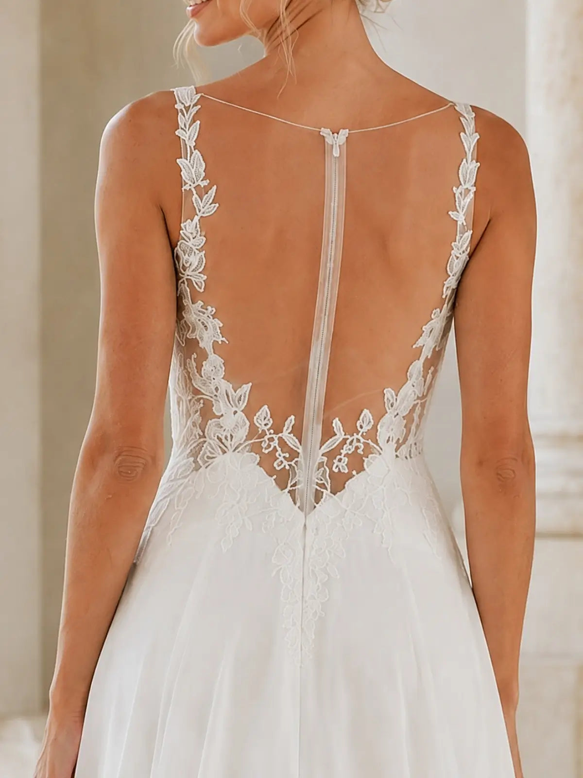 Spaghetti Strap Appliqued Wedding Dress