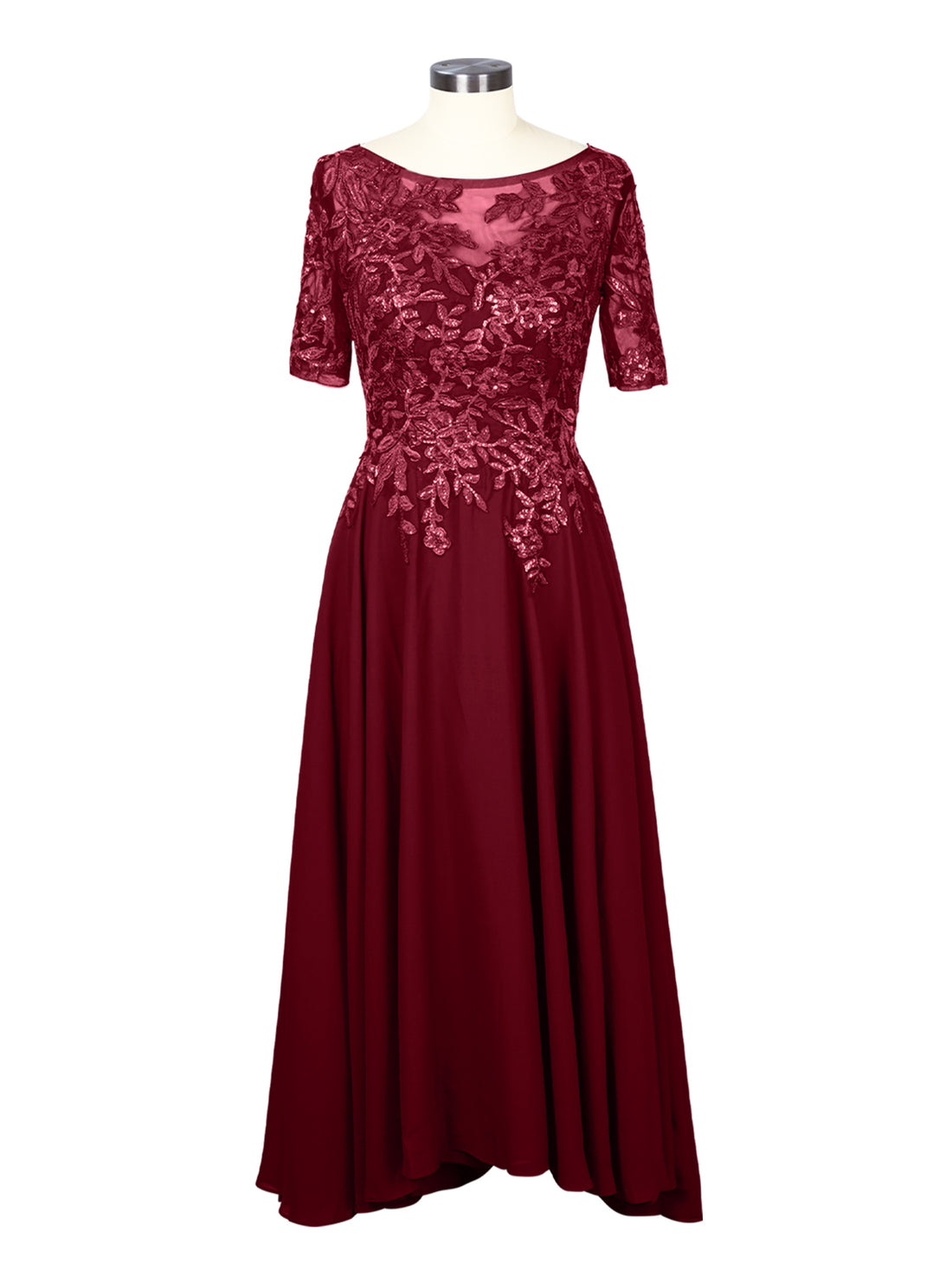 Applique Half Sleeves Chiffon Dress 