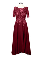 Applique Half Sleeves Chiffon Dress 