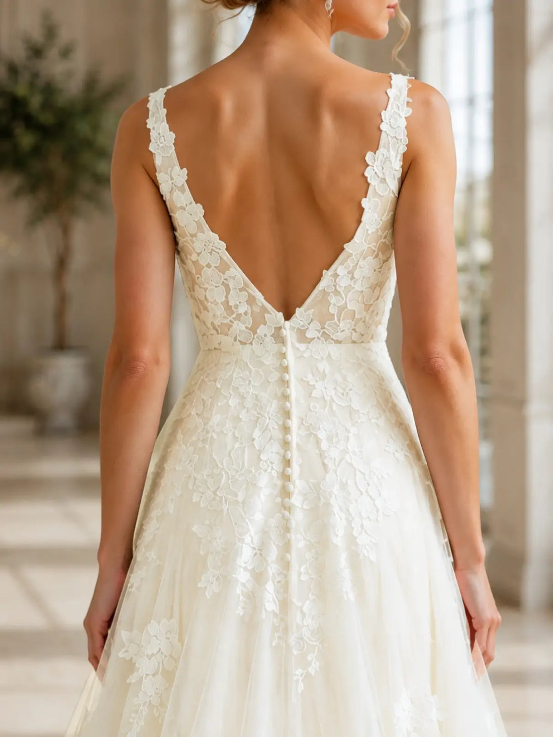 V-Neck Lace Wedding Dress