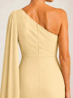 Sheath Mother of the Bride Dress with One-Shoulder Cape Sleeve