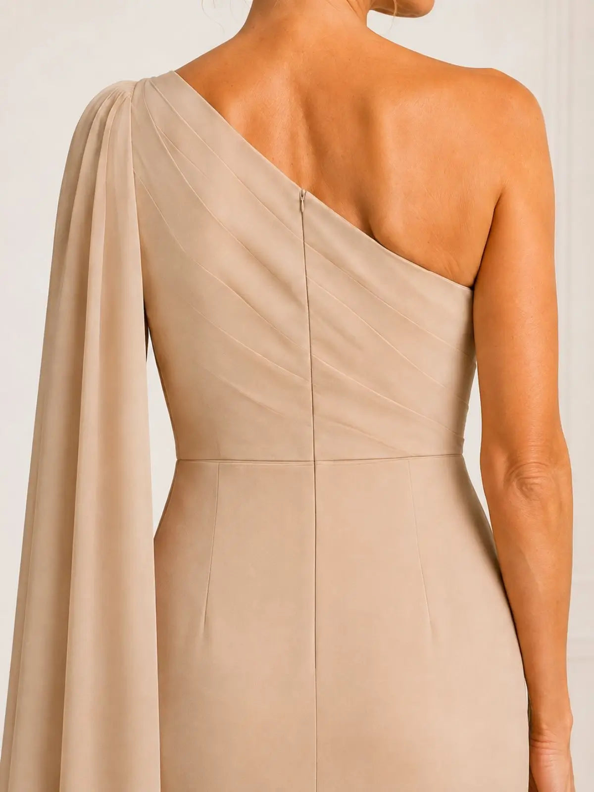 Sheath Mother of the Bride Dress with One-Shoulder Cape Sleeve