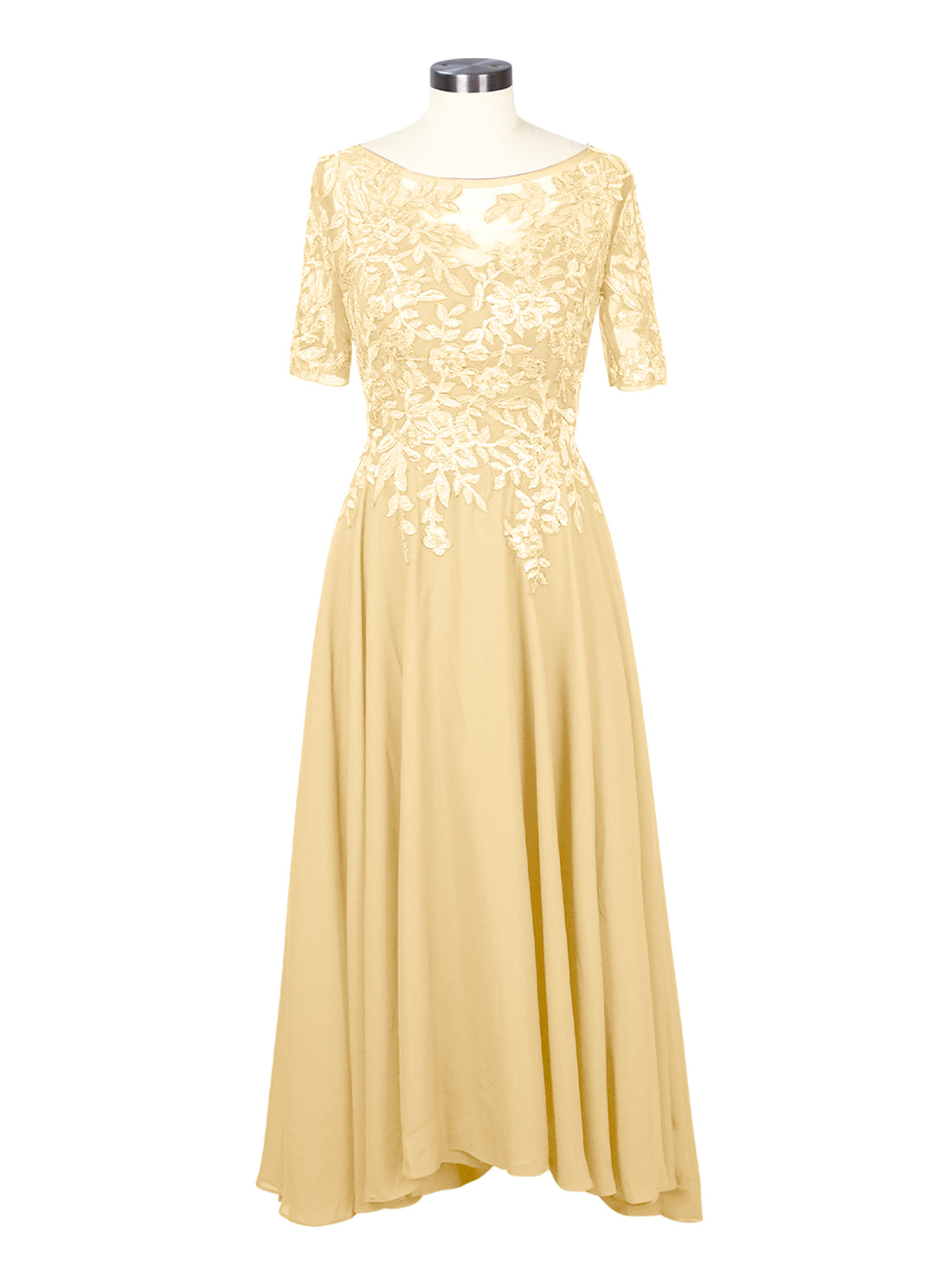 Applique Half Sleeves Chiffon Dress 