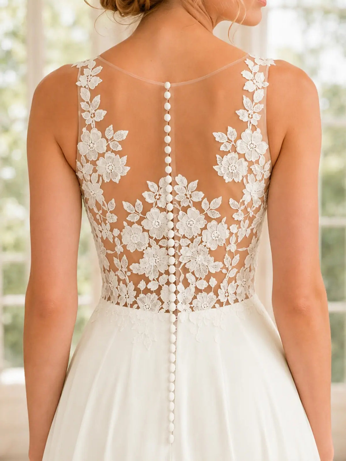 Satin Wedding Dress with Illusion Mesh Back