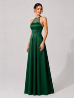 Satin Bridesmaid Dress with Illusion Halter Neck