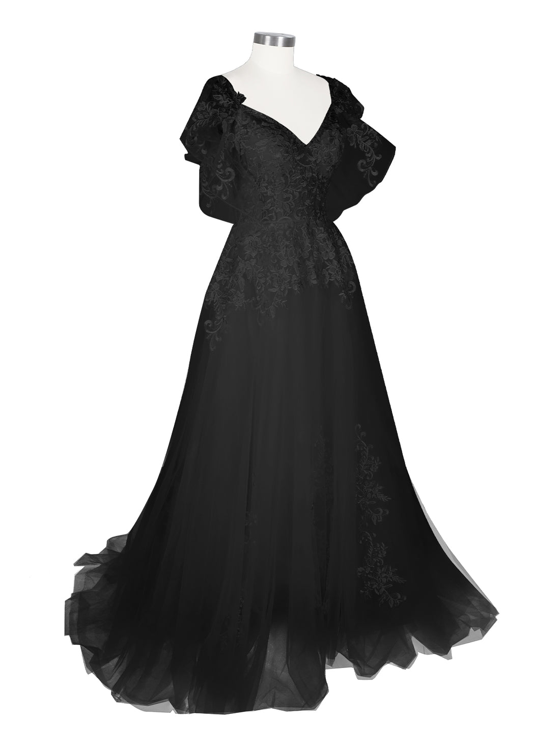 Illusion Tulle Applique Wedding Dress 