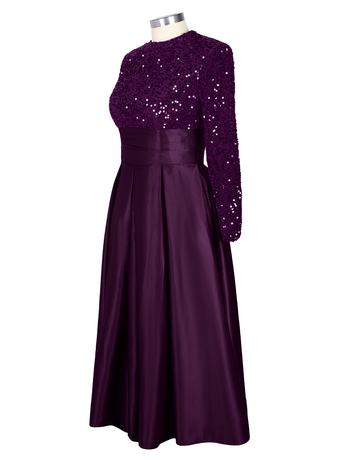 Sequined Boat Long Sleeves Dress 